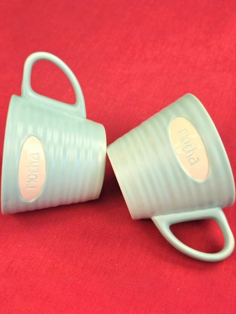 Starbucks 2007 Mocha Mugs 9 oz Ribbed Teal Ceramic Set Of 2 - Picture 6 of 12
